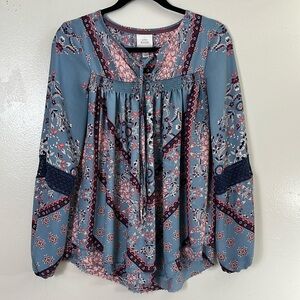 Knox Rose boho multi colored top long sleeves size S